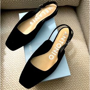 Antonio Melani Black Suede flat sling back size 8
